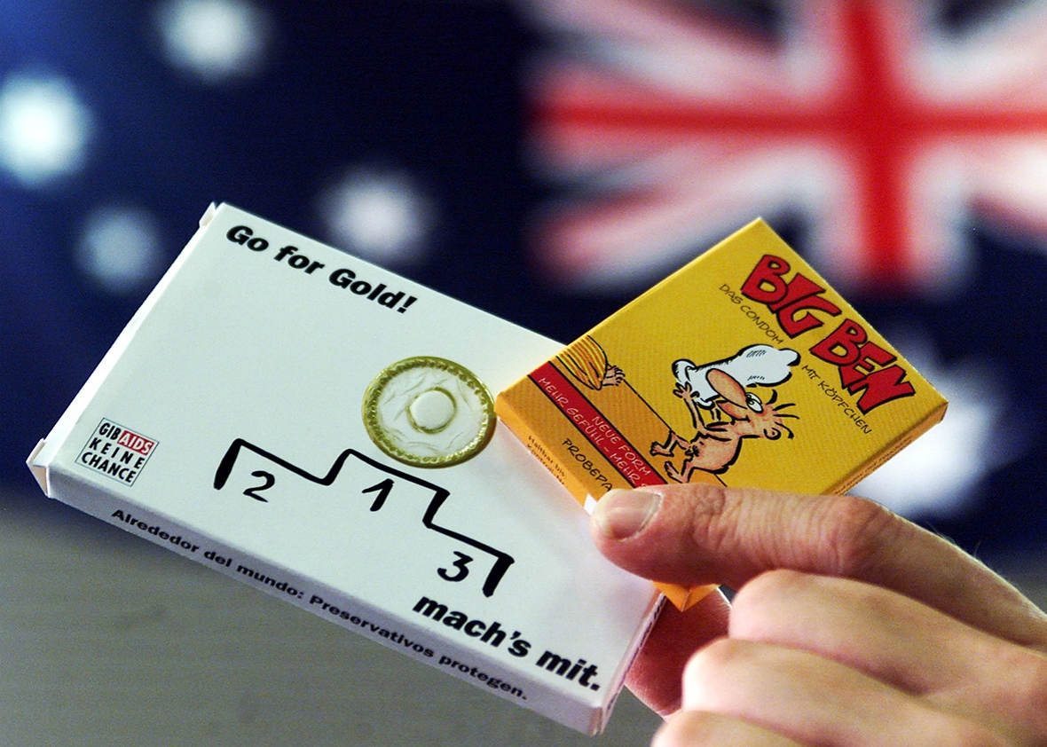 Condones entregados al equipo alemán de cara a Sidney 2000. Foto de Kai Pfaffenbach/Reuters